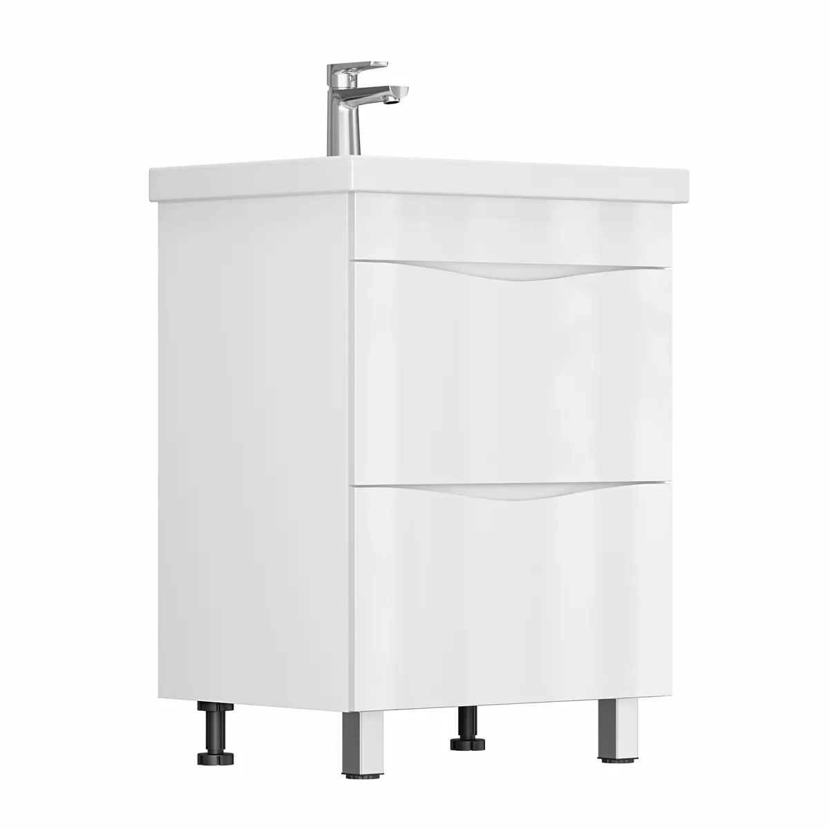 Тумба Океан для умывальника СОМO 60 белая, 2 ящ., с  шар. нап. 350 мм с доводчиком GRADEONIKA