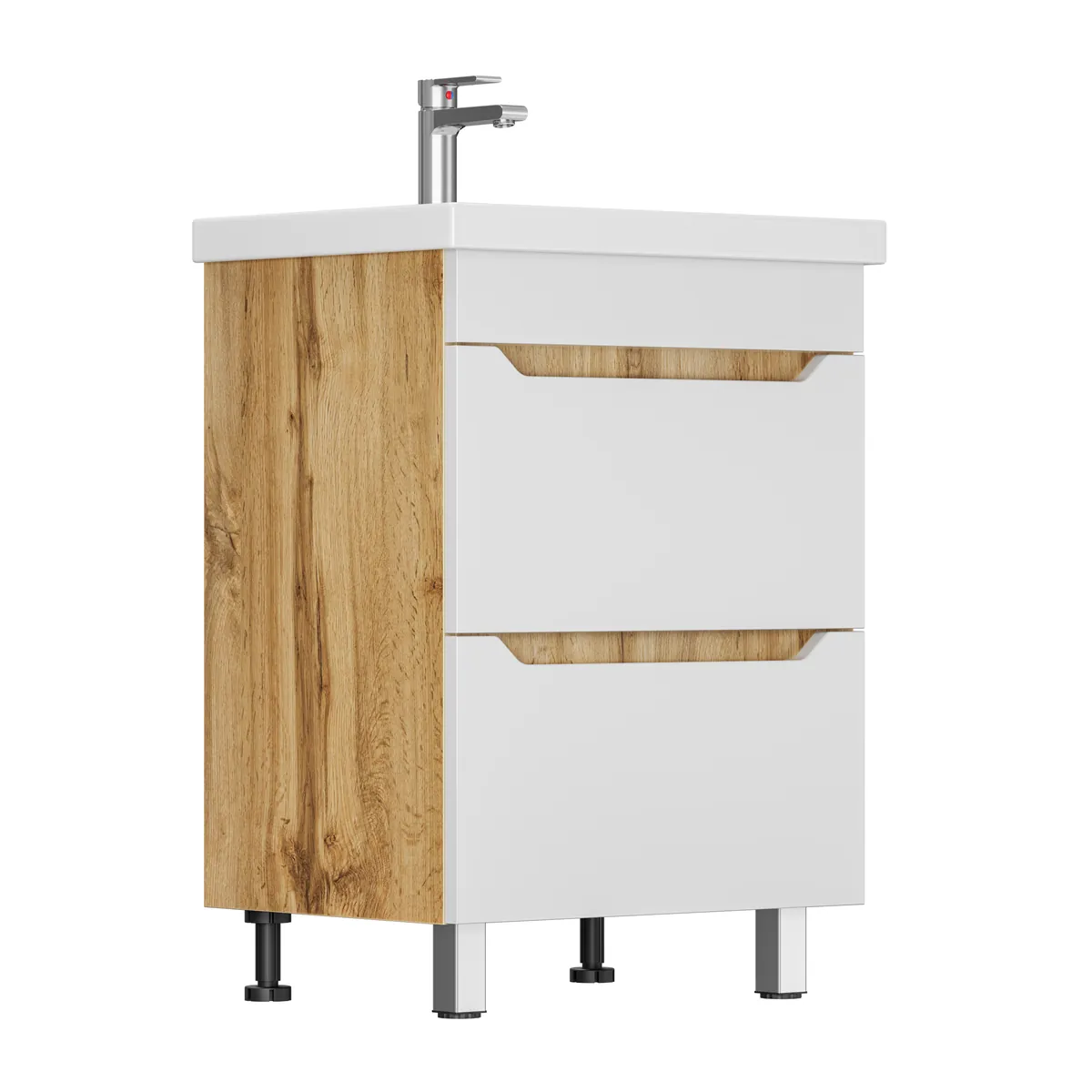 Тумба Феникс для умывальника СОМO 60 дуб вотан 2 ящ. с  шар. нап. 350 мм с доводчиком  GRADEONIKA