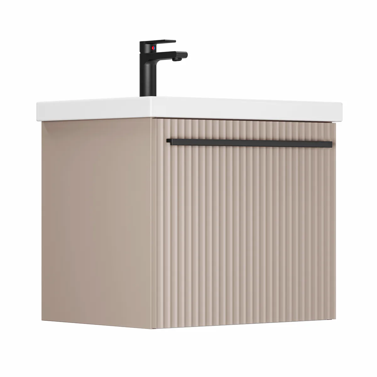 Тумба Пандора для умывальника COMO 60 тортора скрытый ящик, подвесная, ручка черная матовая GRADEONIKA