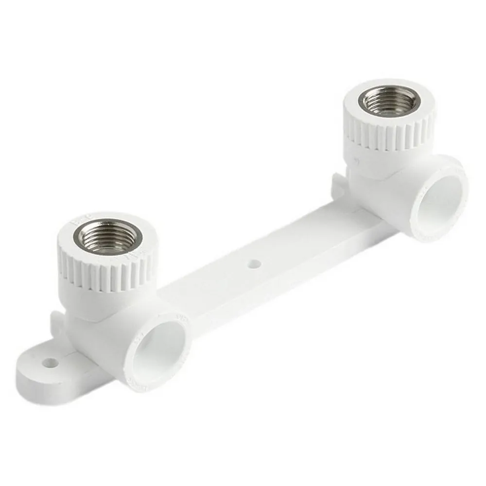 Водорозетка PP-R комбинированная с вн. резьбой двойная на планке D 20х1/2 (белая)