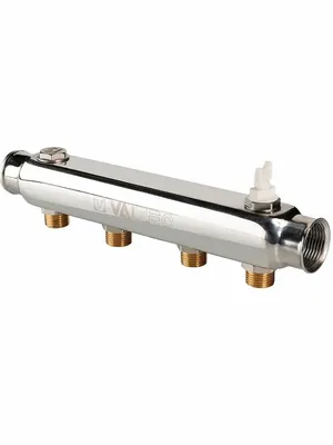 Коллектор из нержавеющей стали Ду 25x15x4 вых. с нар.р. с интервалом 100 мм VTc.510